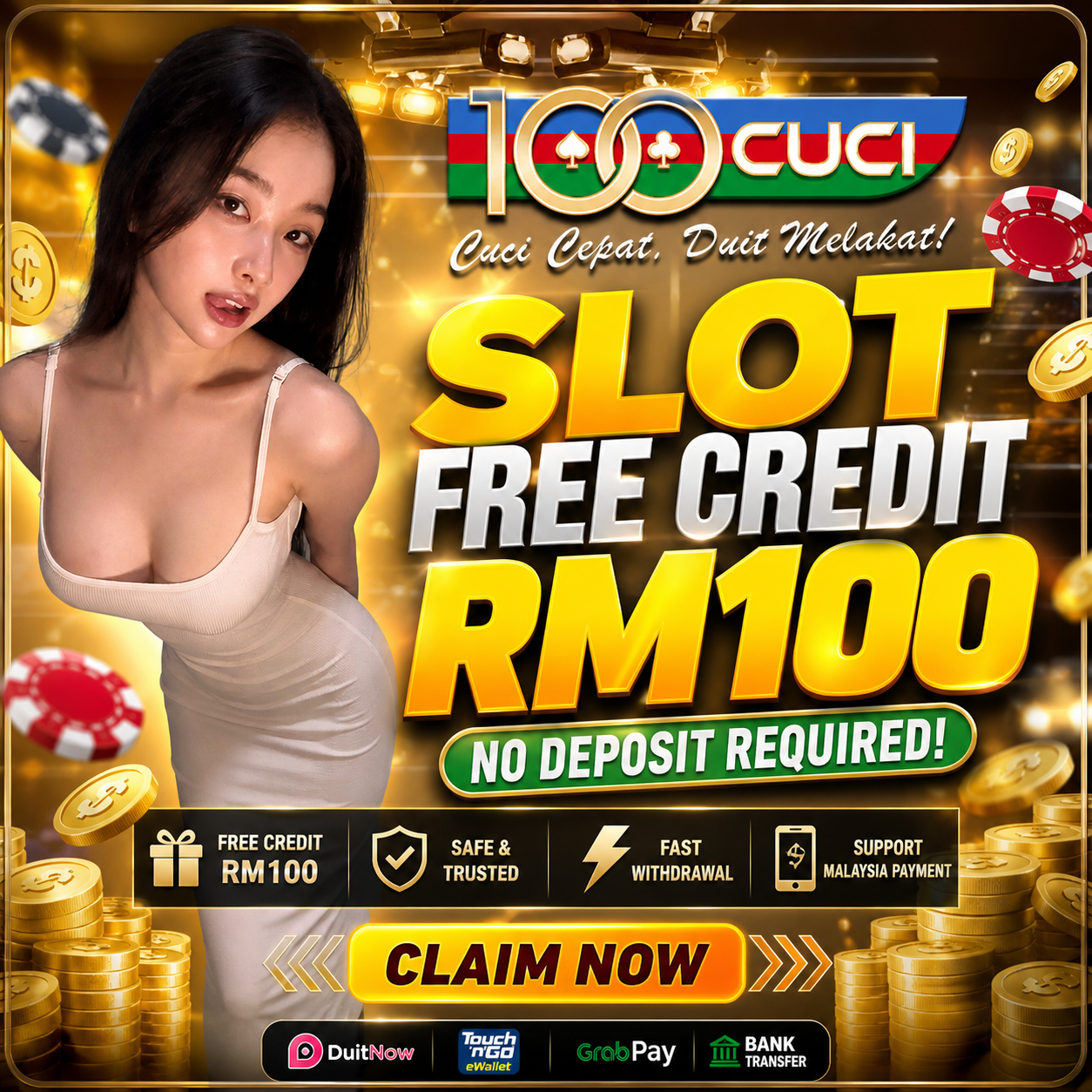 Slot Free Credit Malaysia RM10 RM100 No Deposit Banner