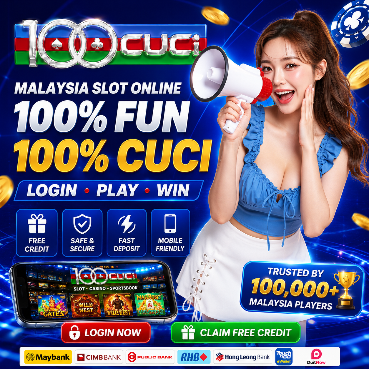 100CUCI Malaysia Login Free Credit Slot Online Banner